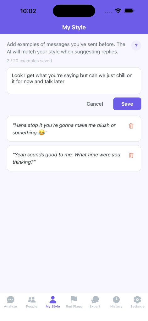 My Style examples screen